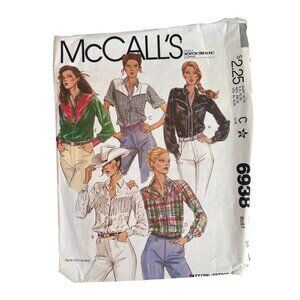 80s McCalls 6938 Misses Western Shirts Sewing Pattern Size 12 Vintage Rodeo CUT